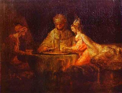 Assuerus, Haman and Esther by Rembrandt