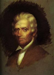 Daniel Boone, unfinished oil sketch by Chester Harding, the only portrait of Boone painted from life.  This portrait was painted when Boone was 84 years old, a few months before his death.  Public domain image