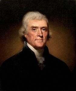 Thomas Jefferson by Rembrandt Peale in 1800, public domain image