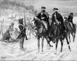 Washington and Lafayette at Valley Forge, public domain