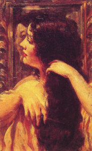 Brunette Combing Her Hair by James Carroll Beckwith, public domain image